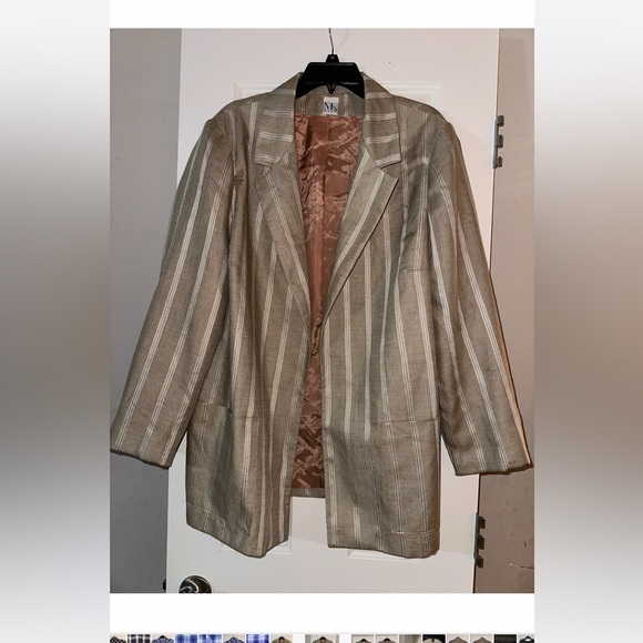 Vintage Ms Russ Women's Blazer Long Sleeve Stripes Tan Size L - Picture 1 of 9